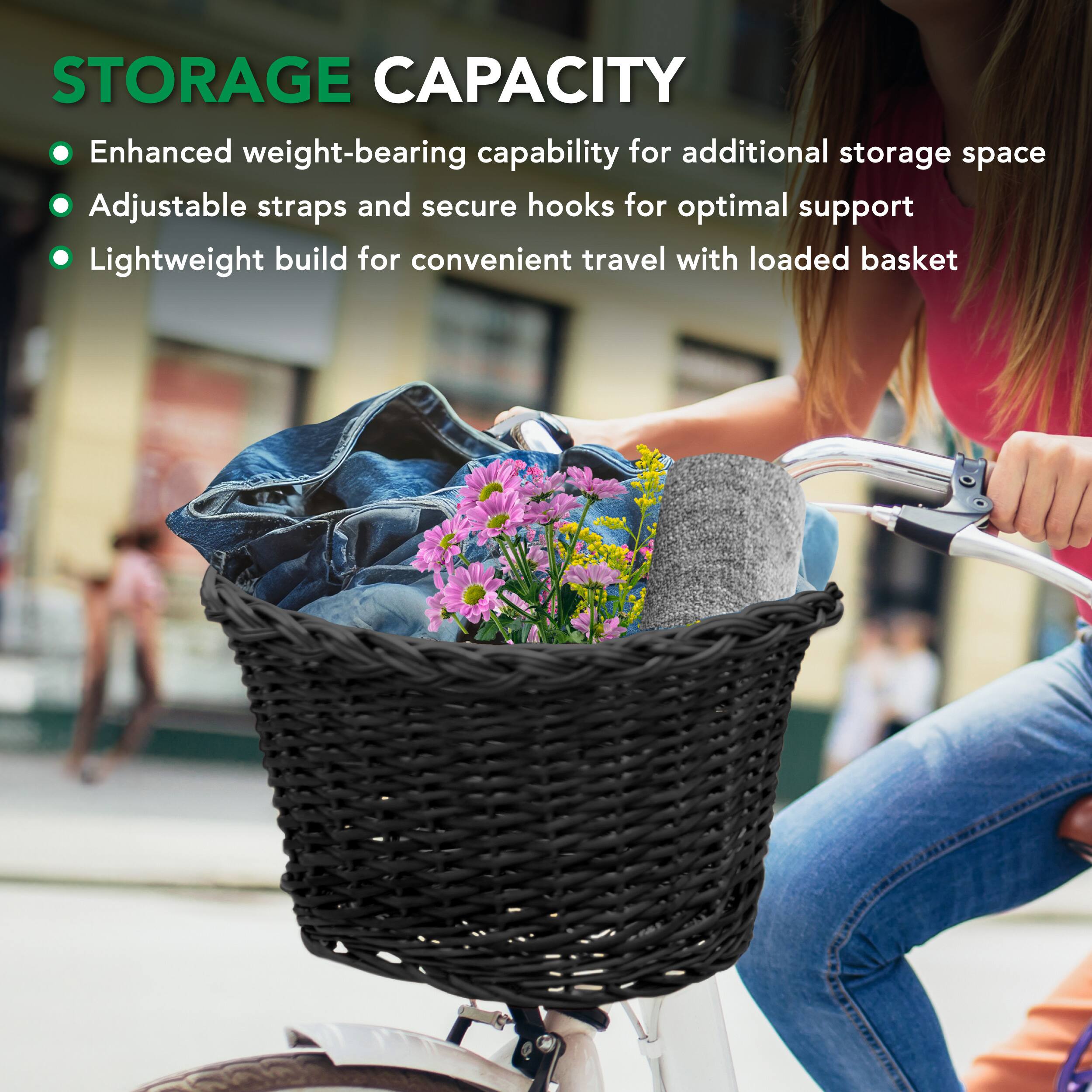 STORAGE CAPACITY

- Enhanced weight-bearing capability for additional storage space
- Adjustable straps and secure hooks for optimal support
- Lightweight build for convenient travel with loaded basket