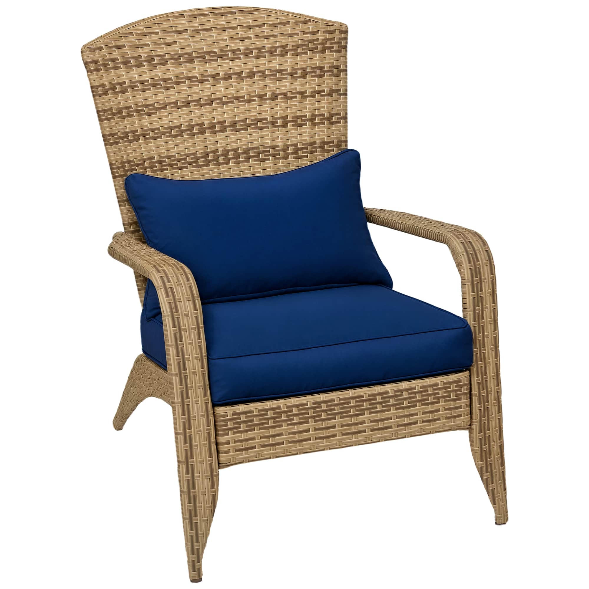 Outsunny - Patio Wicker Adirondack Chair, Outdoor All-Weather Rattan Fire Pit Chair with Soft Cushions - Blue