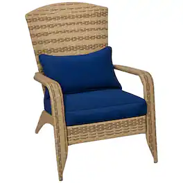 Outsunny - Patio Wicker Adirondack Chair, Outdoor All-Weather Rattan Fire Pit Chair with Soft Cushions - Blue