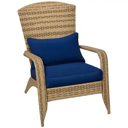 Front. Outsunny - Patio Wicker Adirondack Chair, Outdoor All-Weather Rattan Fire Pit Chair with Soft Cushions - Blue.