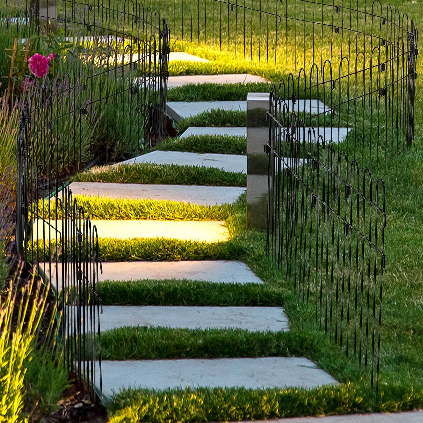 Alt View 4. Oumilen - 30-Pack No Dig Animal Barrier Fence, 16.5in Tall Black Metal Garden Border with 1.5in Spike Spacing.