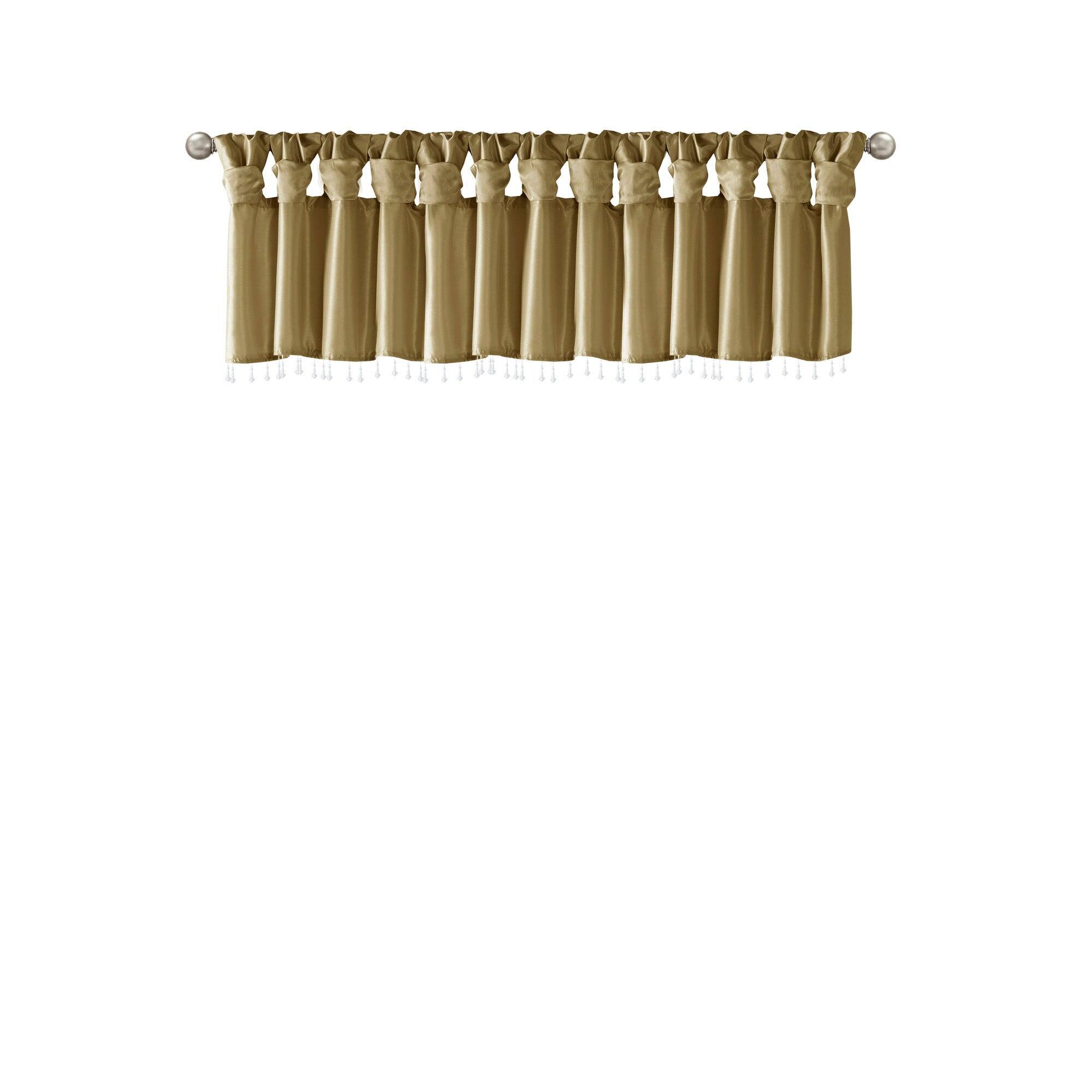 Angle. BreeBe - Lightweight Faux Silk Valance With Beads Bronze 50x26' - Bronze.