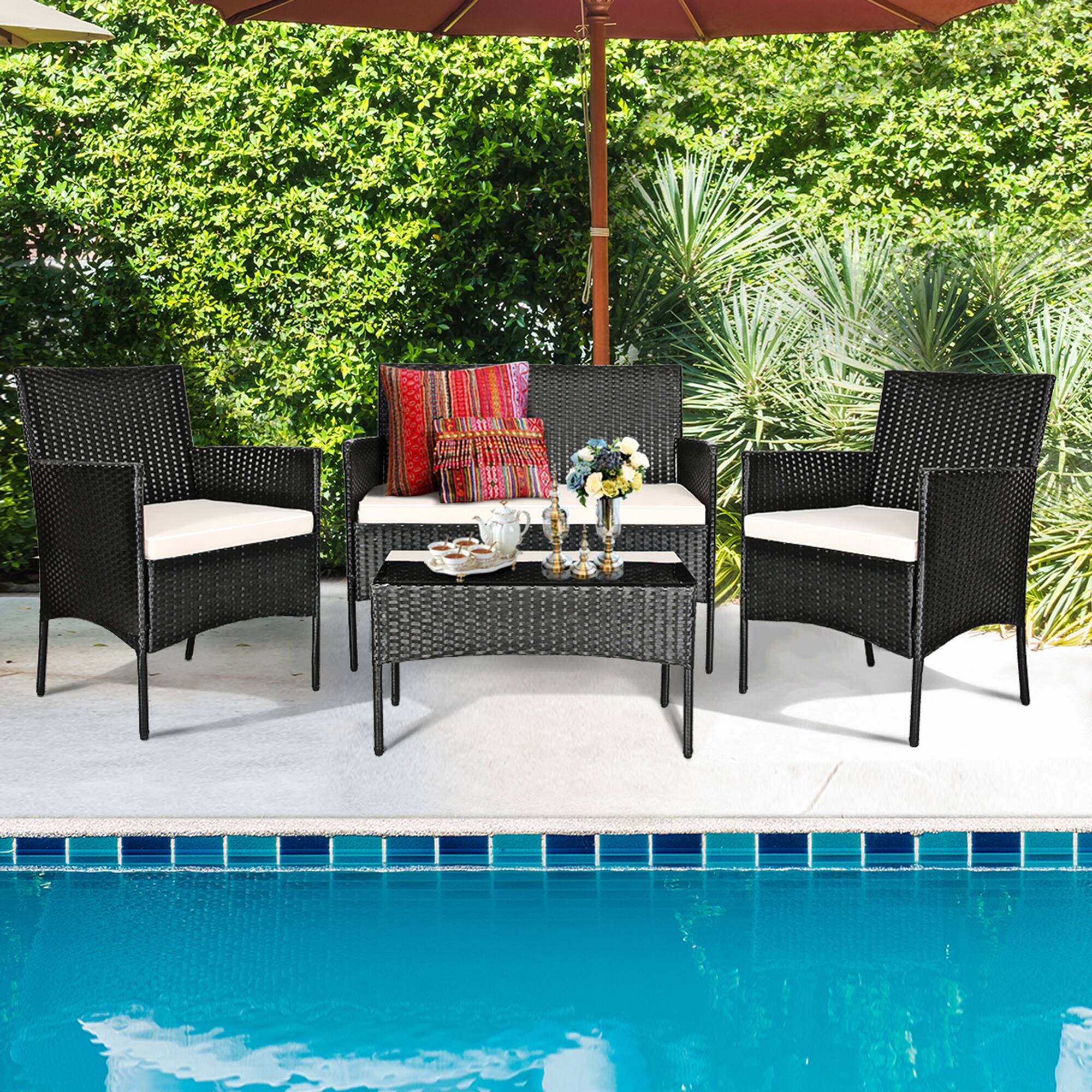 Alt View 3. Gymax - Gymax 8PCS Outdoor Furniture Set Patio Rattan Conversation Set w/ Beige Cushion - Beige.