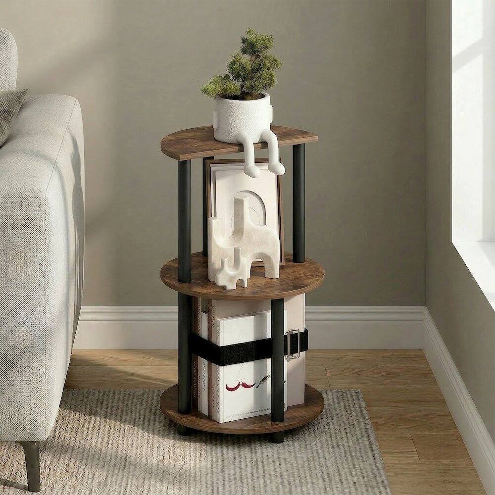Angle. Furinno - TURN-N-TUBE Side Table, Round End Table, Half Round Table Top Night Stand, Toolless Nightstand, Bedside Table,Open Shelf - Amber Pine/Black.