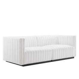 Conjure Channel Tufted Upholstered Fabric Loveseat by Modway - Black White