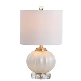 Jonathan Y - Pearl 17.5" Glass/Crystal LED Table Lamp, /Brass Gold - White