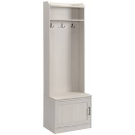 Loheer - Wood Grain Hall Tree with Shoe Storage Bench and Adjustable Shelves 72-Inch Height - White