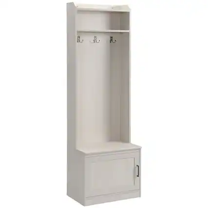 Front. Loheer - Loheer White Wood Grain Hall Tree with Shoe Storage Bench and Adjustable Shelves 72-Inch Height - White.