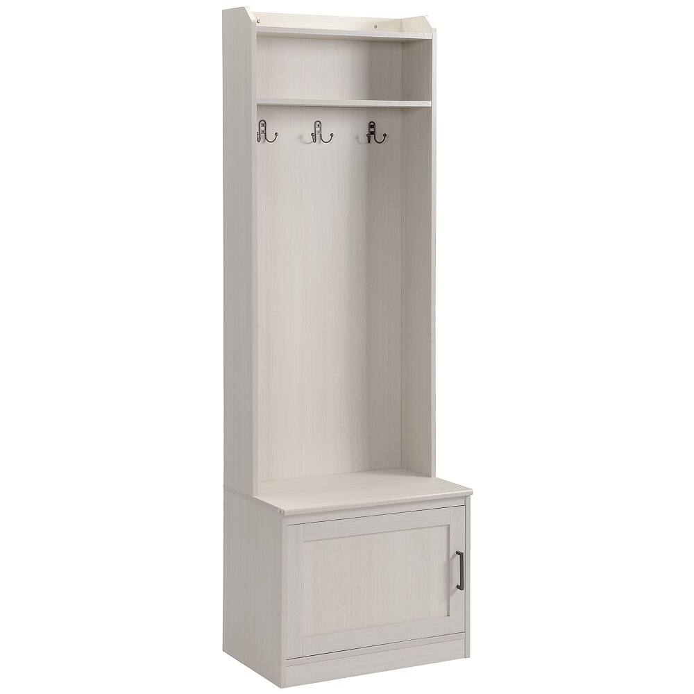 Front. Loheer - Loheer White Wood Grain Hall Tree with Shoe Storage Bench and Adjustable Shelves 72-Inch Height - White.