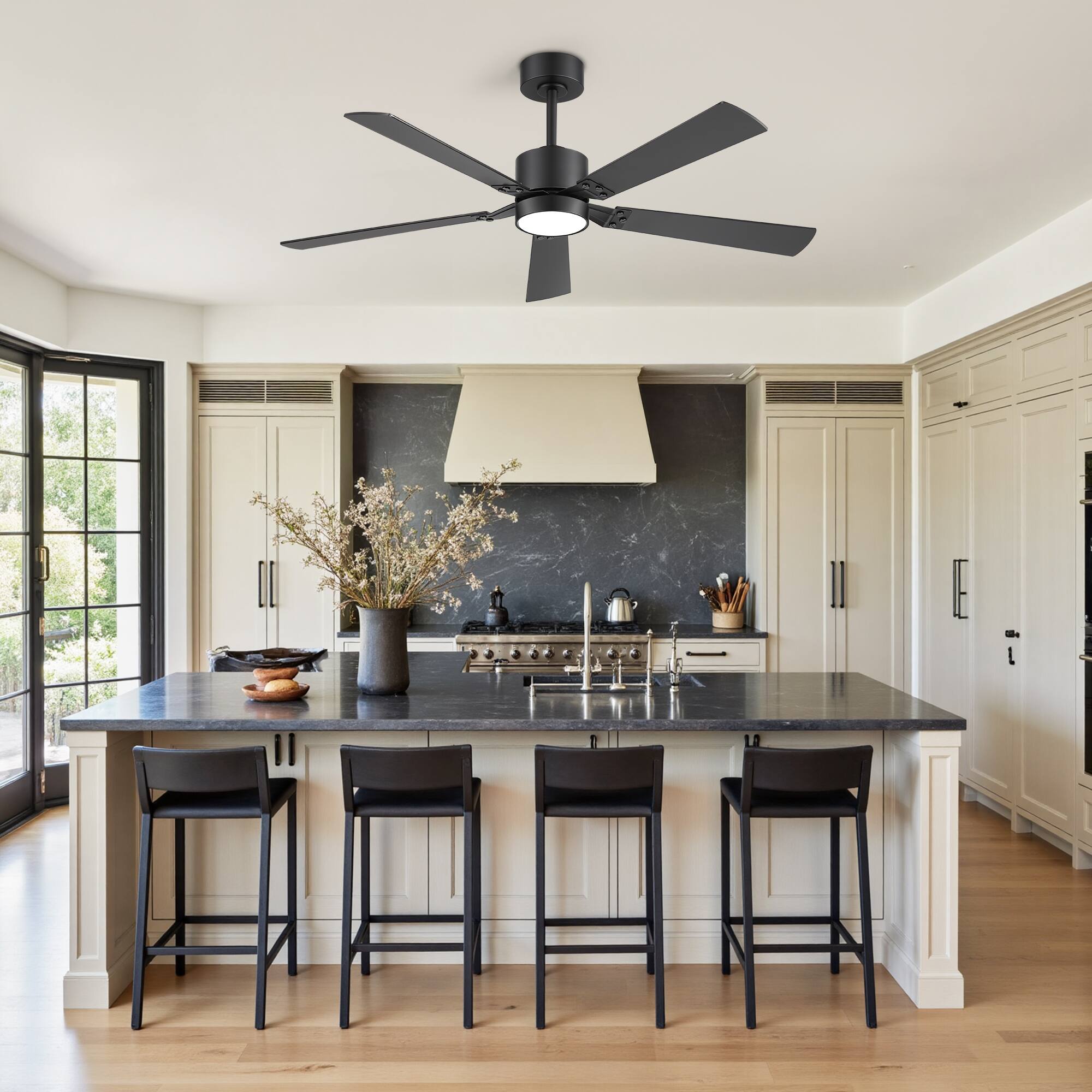 Alt View 2. Breezary - 52-Inch Ceiling Fan with Acrylic Light Shade, RGB LED Light, 6-Speed Remote Control, Timer, Downrod Mount - Black and Walnut.