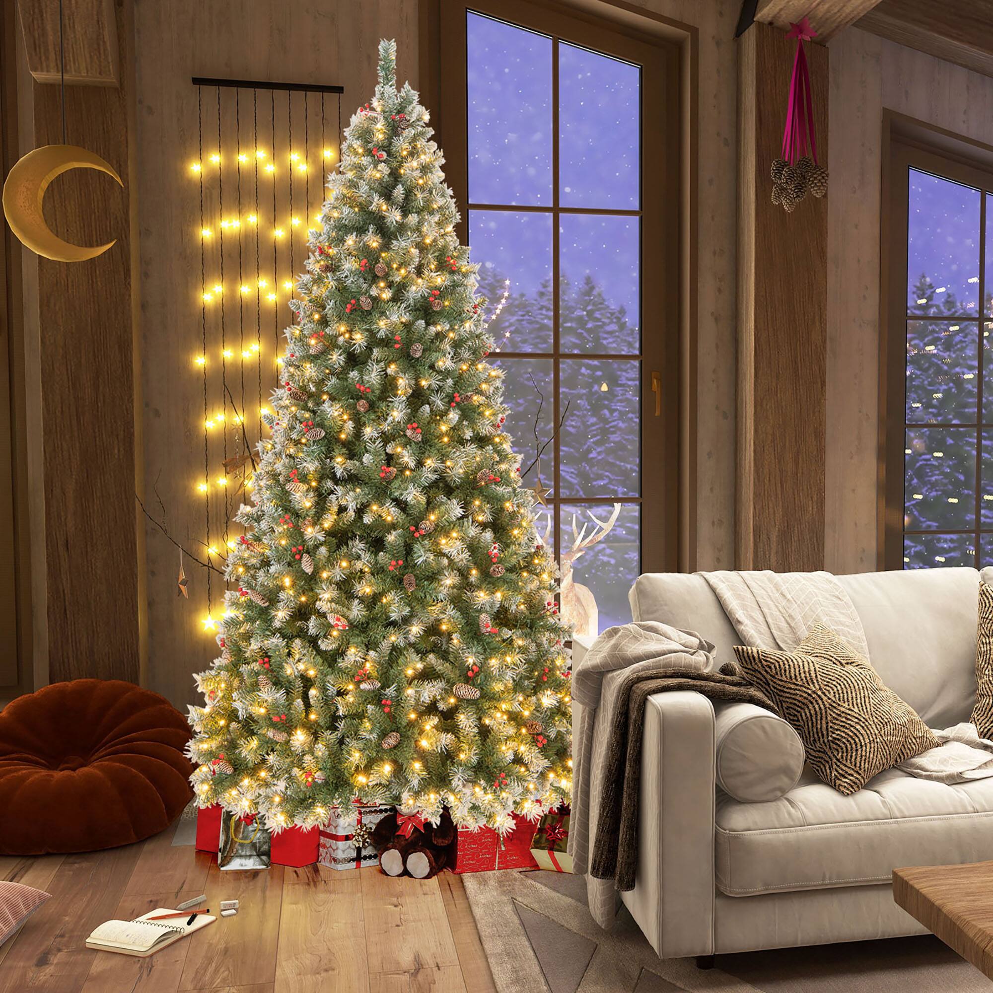 Alt View 3. Gymax - Gymax 9 FT Pre-Lit Christmas Tree Artificial Hinged Christmas Tree w/ 650 Warm-White LED Lights - Green, White.