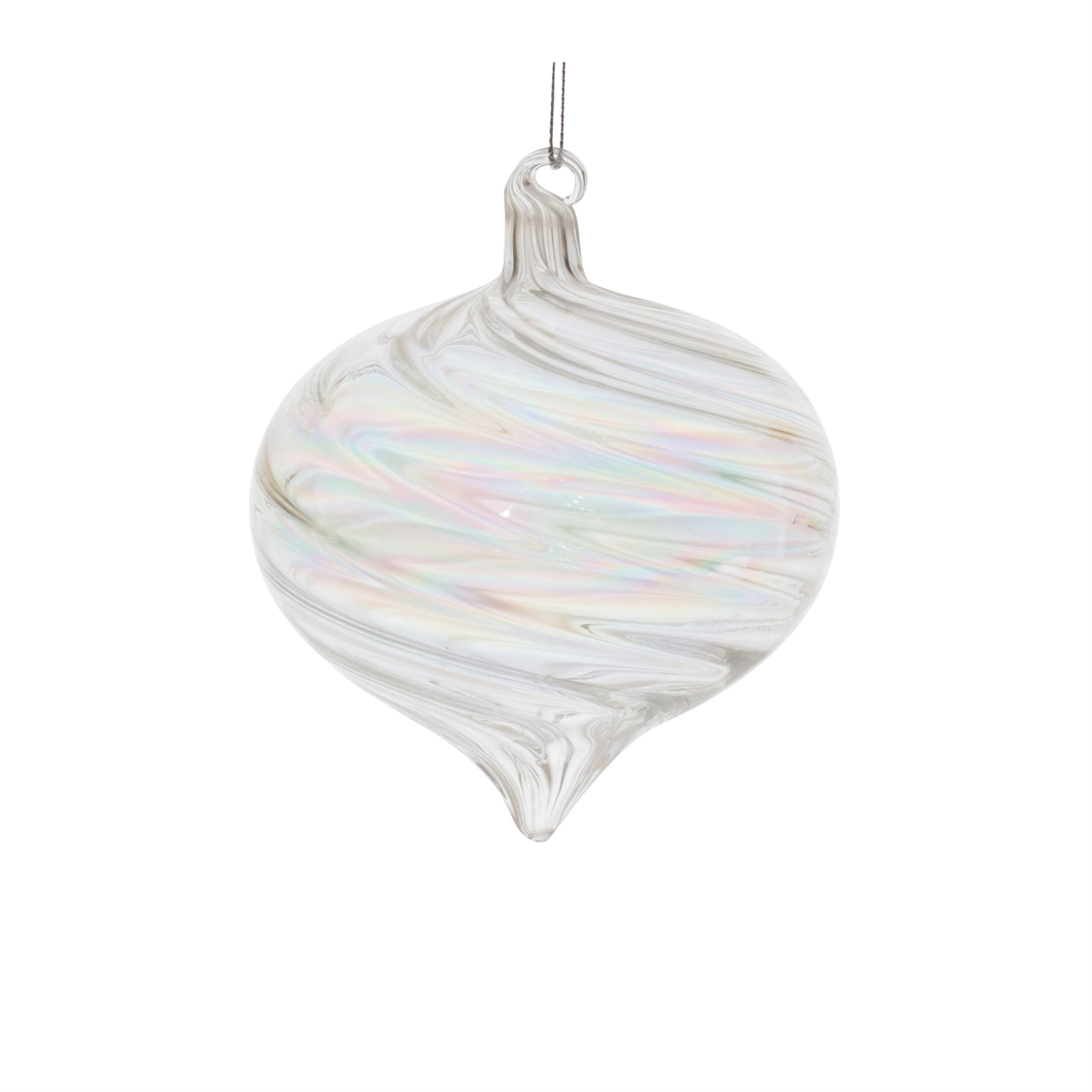 Alt View 2. BreeBe - Iridescent Swirl Glass Ornament (Set of 6) - Clear.