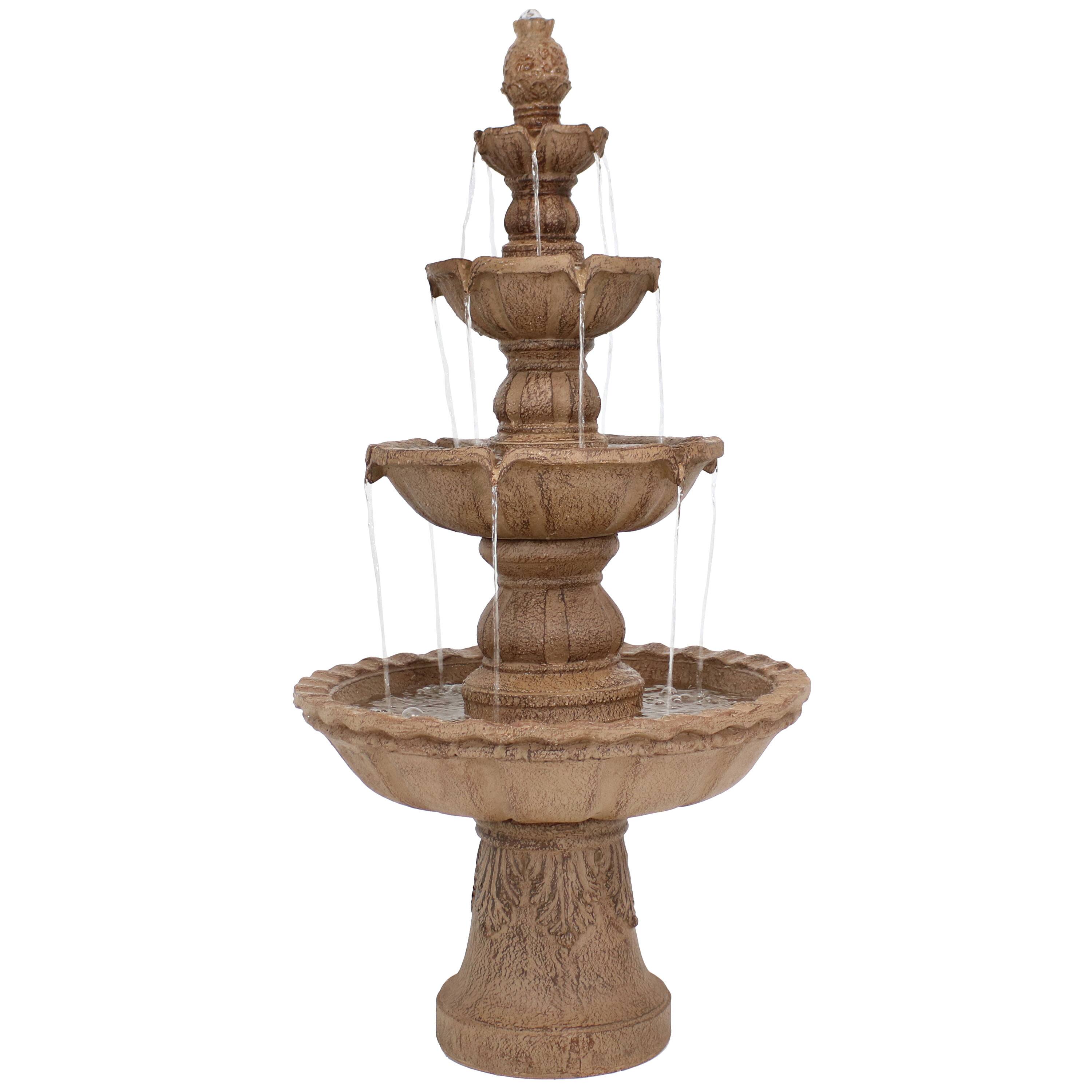Front. Sunnydaze - Pineapple Resin Outdoor 4-Tier Water Fountain - Tan.