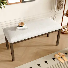 Ropilly - 38-Inch Upholstered Entryway Bench Linen End of Bed Bench with Solid Wood Legs - Beige
