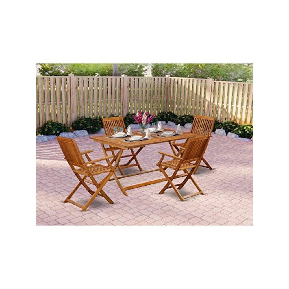 Angle. East West Furniture - AECM5CANA - 5 Piece Modern Folding Table Set - An Exquisite Dining Table with 4 Outdoor Dining ArmChairs- Natural Oil - Natural Oil.