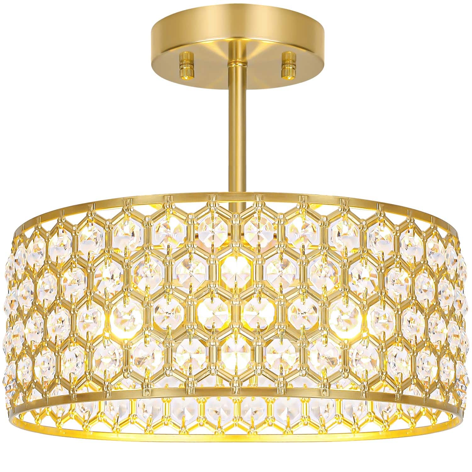 Earthley Blooms - Crystal Ceiling Light Fixture Modern Semi Flush Mount Chandelier Lighting For Hallway Kitchen Foyer Daz - Gold 12in A