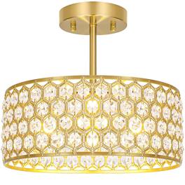 Earthley Blooms - Crystal Ceiling Light Fixture Modern Semi Flush Mount Chandelier Lighting For Hallway Kitchen Foyer Daz - Gold 12in A