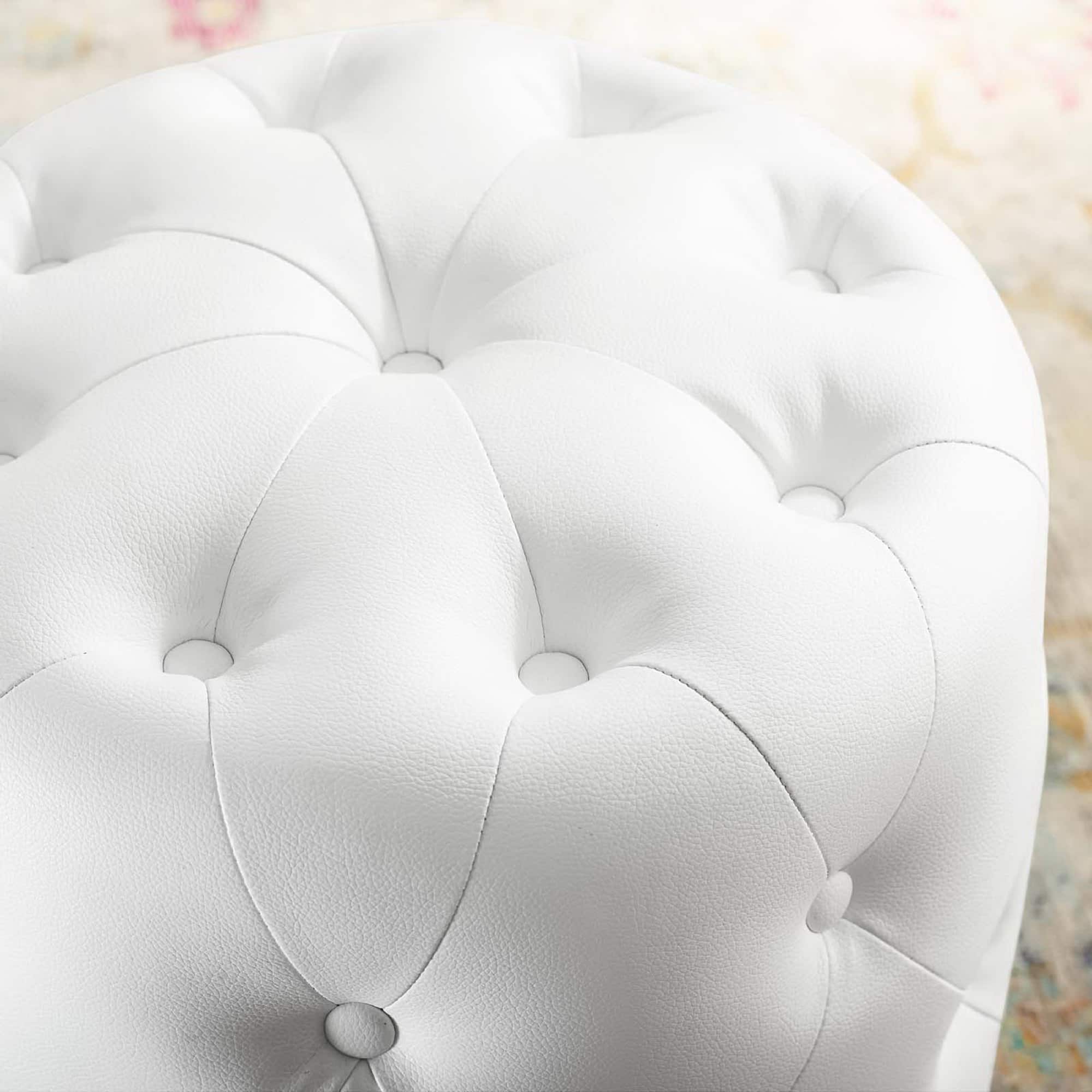 Amour Tufted Button Round Faux Leather Ottoman by Modway - EEI-3777-WHI