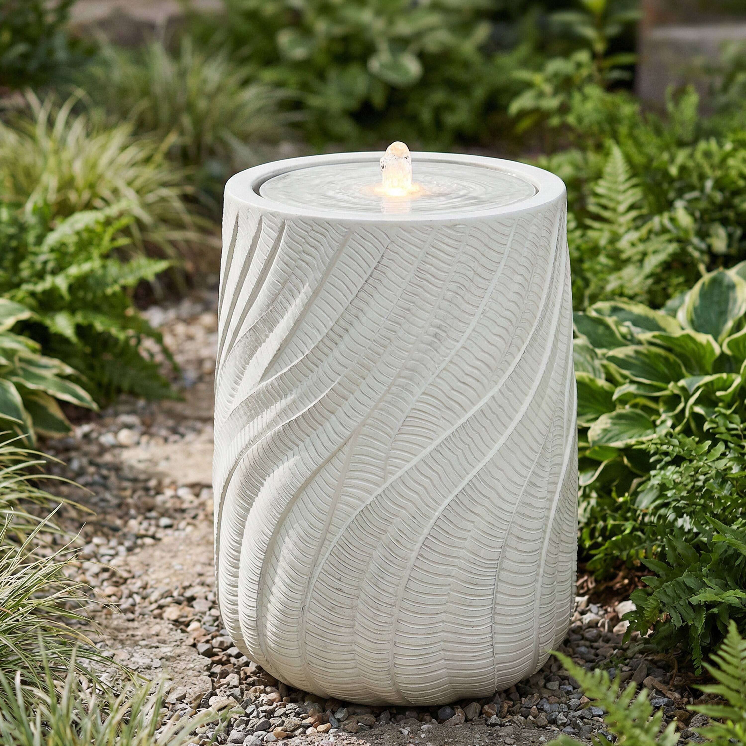 Alt View 7. Sunnydaze - Textured Spiral Outdoor Bubble Fountain with LED Light - White.