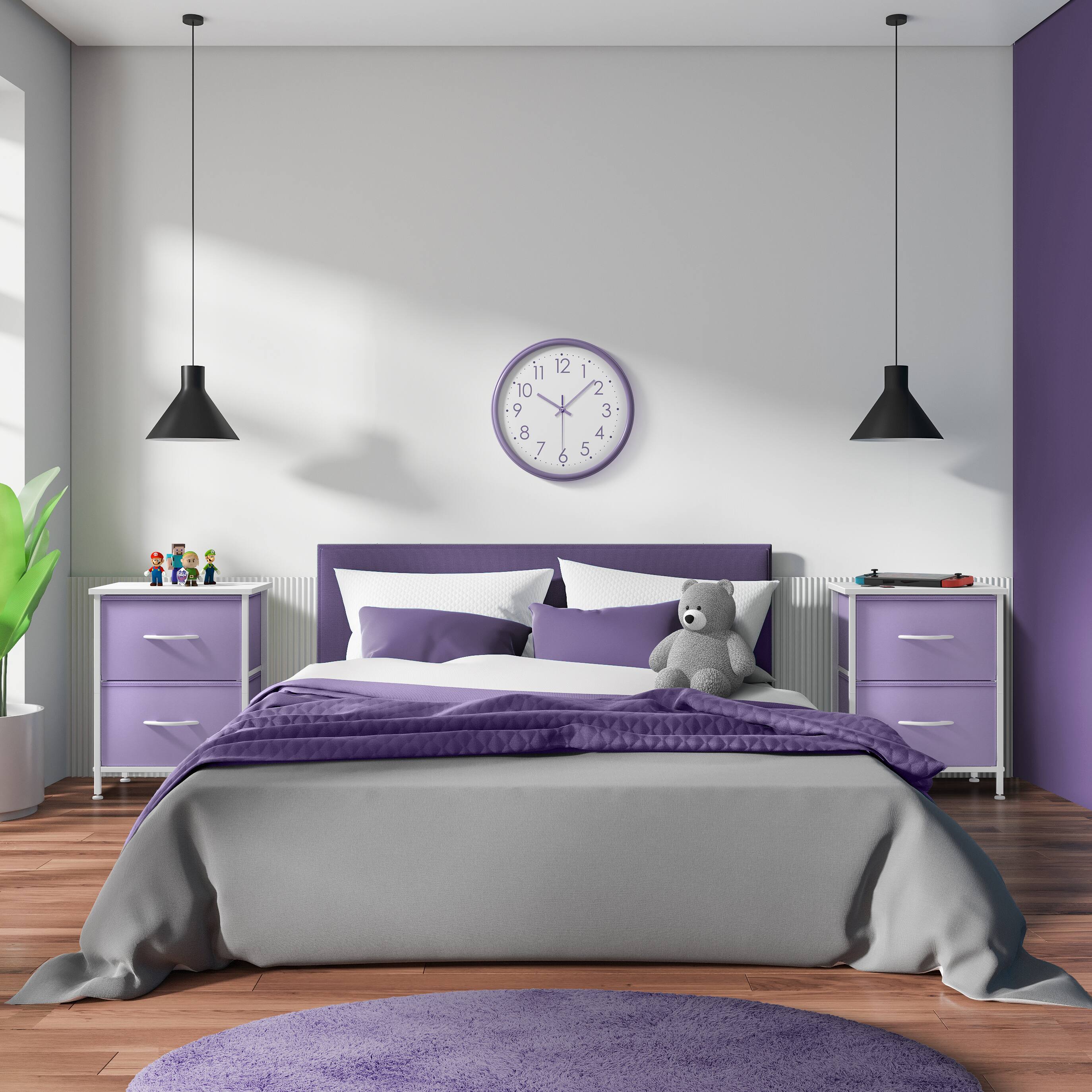 Angle. Sorbus - Sorbus Nightstand with 2 Drawers, (2 Pack) Kids Bedside Furniture End Table Night Stand, Steel Frame, Wood Top - Purple.