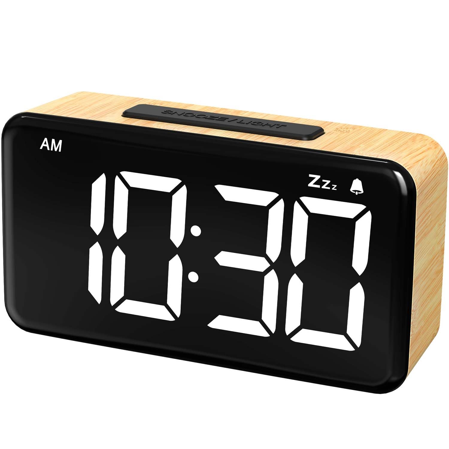 Dazzed Corner - Digital Alarm Clock for Bedroom with 5.9-inch LED Display - Light Wood