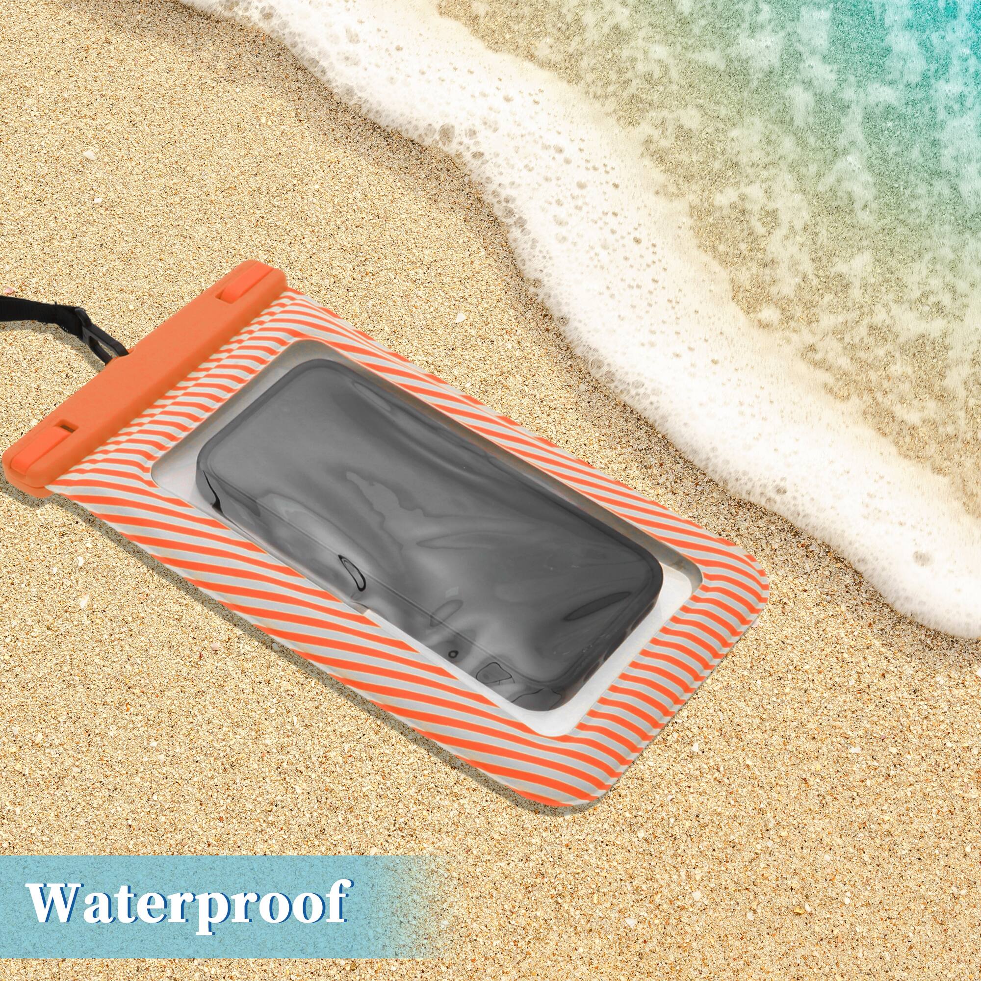 Alt View 1. Unique Bargains - 2pcs Full Stripe Mobile Waterproof Bag Universal Waterproof Case Compatible for Phone 5.51"x9.06" - Orange.