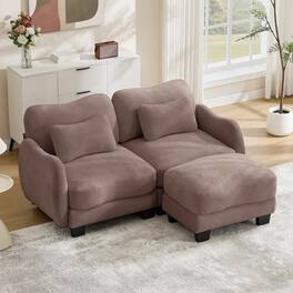 Loheer - Rose Dust Chenille L-Shaped Loveseat Sofa with Movable Ottoman Ergonomic Cloud Sofa for Living Room - Rose Dust