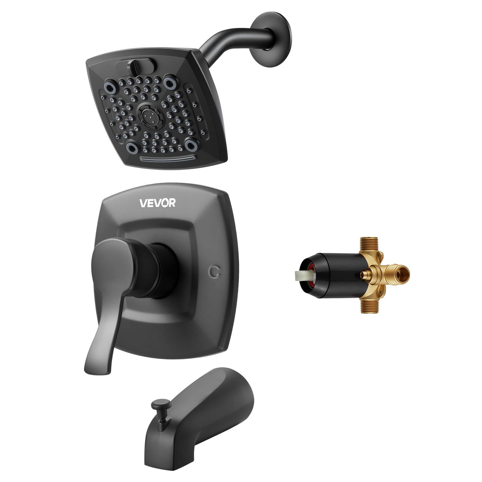 Alt View 5. VEVOR - Tub and Shower Faucet Set, Complete with 5.1-Inch Rainfall Shower Head and Bathtub Spout, 5-Setting Adjustable Spray - Black.