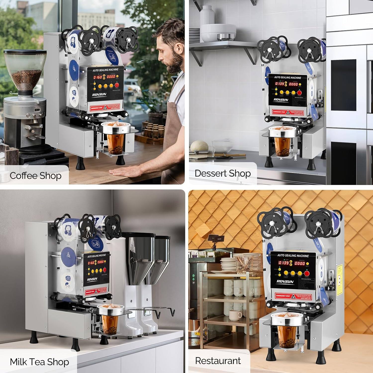 AUTO SEALING MACHINE + 8ea 23 : 2000 ave MALNC gn S 2. 0000 ROVSUN PDNIMN Coffee Shop Dessert Shop De - AUTO SEALING MACHINE 0139 GOOD BUN ROVSUN Milk Tea Shop Restaurant