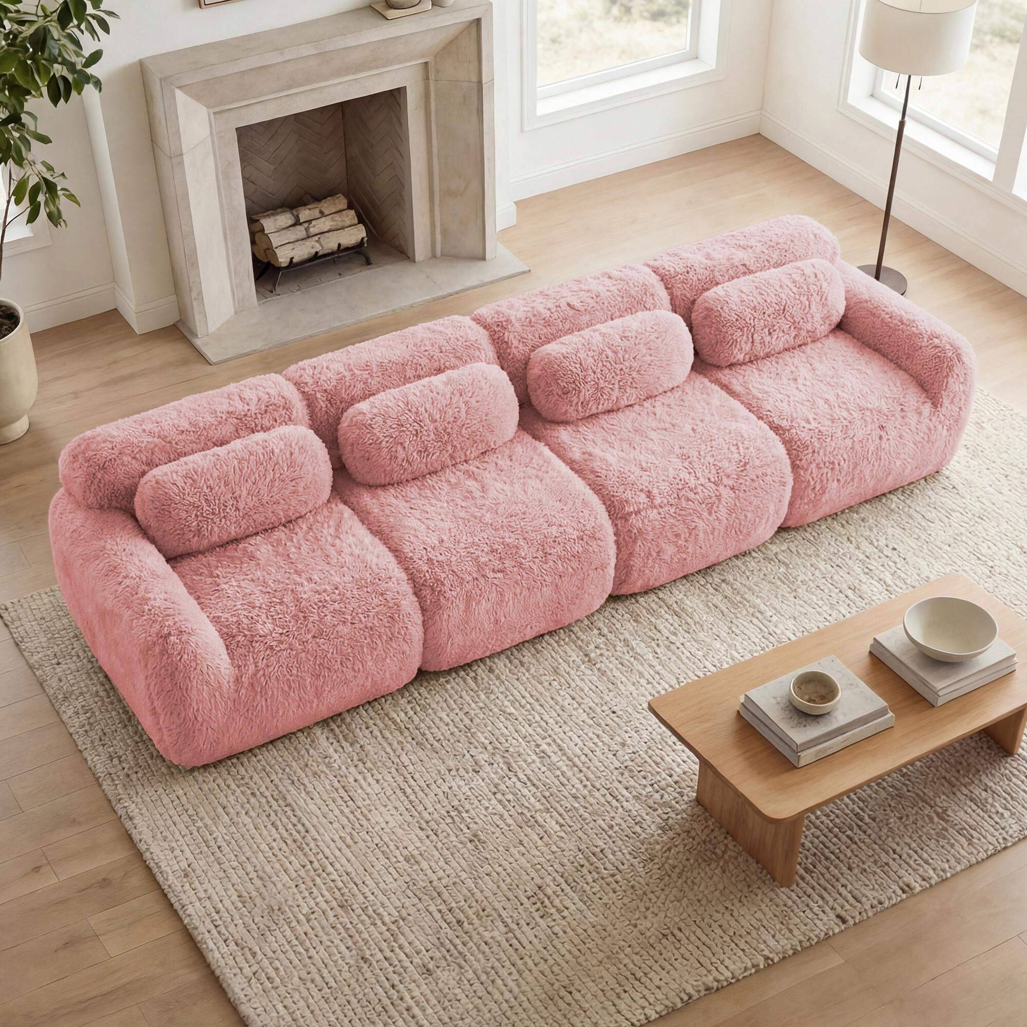 Alt View 1. Roomtec - 149 Soft And Fluffy Plush FabricBoneless Sofa32D High Density Sponge Ergonomic DesignFullcompression Vacuum - Pink.