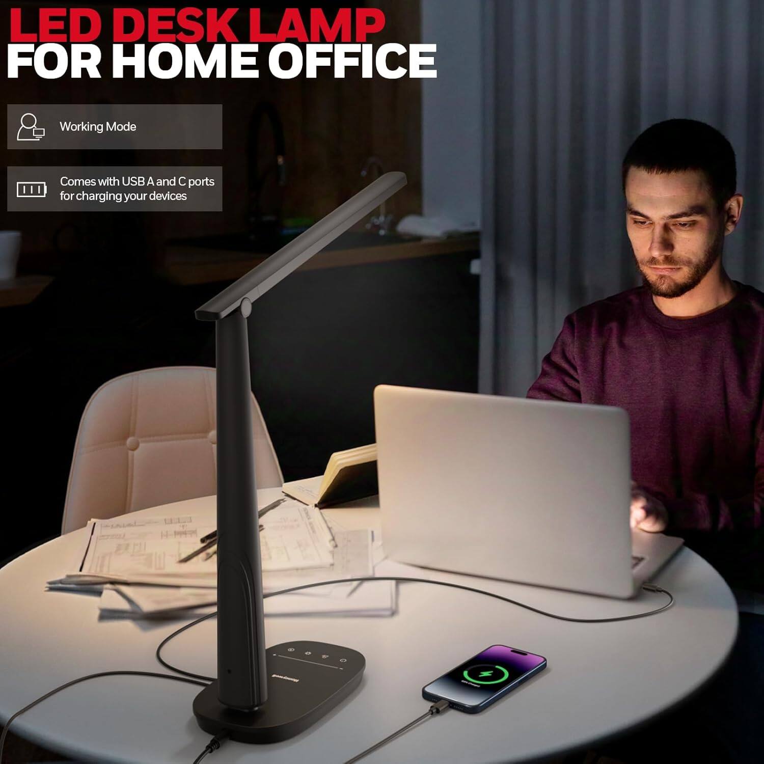 LED DESK LAMP FOR HOME OFFICE

Working Mode

Comes with USB A and C ports for charging your devices