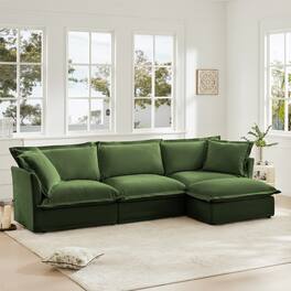 Anysun - L-Shape Chenille Slipcovered Sectional Sofa - Deep Seat Cloud Couch with Ottoman & 2 Pillows for Living Room & Office - Green