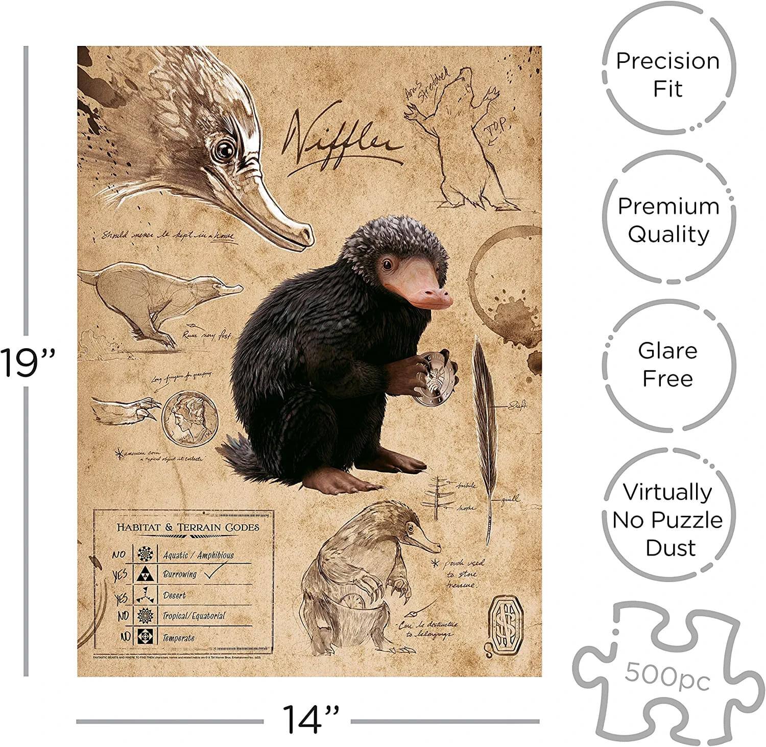 Sure, here is the corrected and grouped text from the image:

---

**Stable & Strong**

**Precision Fit**

**Premium Quality**

**Glare Free**

**Virtually No Puzzle Dust**

**500pc**

**19" x 14"**

**HABITAT & TERRAIN CODES**

- NO
- Aquatic / Amphibious
- Burrowing
- Desert
- Tropical / Equatorial
- Temperate

**Niffle**

**Stable & Strong**

**Precision Fit**

**Premium Quality**

**Glare Free**

**Virtually No Puzzle Dust**

**500pc**

**19" x 14"**

**HABITAT & TERRAIN CODES**

- NO
- Aquatic / Amphibious
- Burrowing
- Desert
- Tropical / Equatorial
- Temperate

---