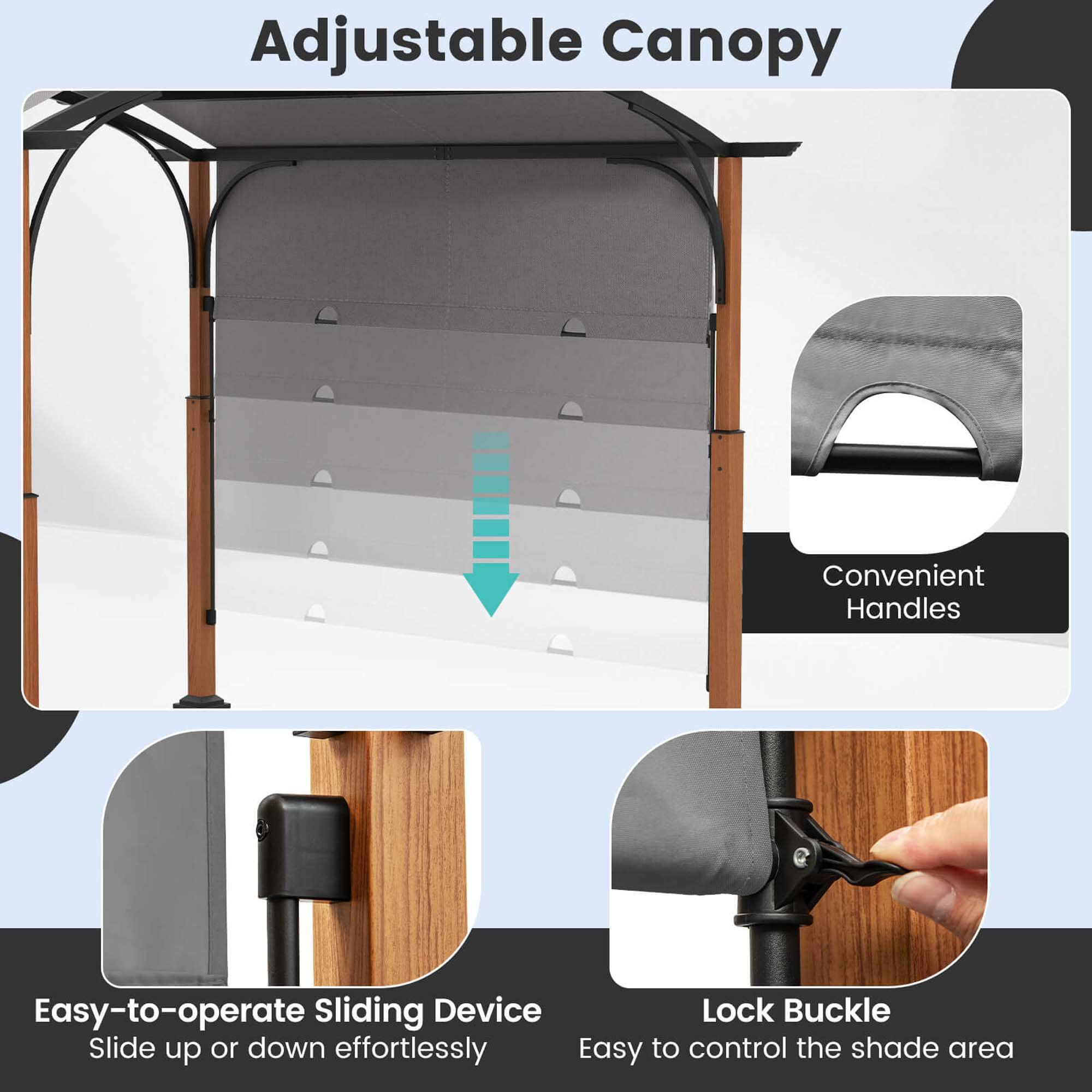 Adjustable Canopy

Convenient Handles

Easy-to-operate Sliding Device
Slide up or down effortlessly

Lock Buckle
Easy to control the shade area