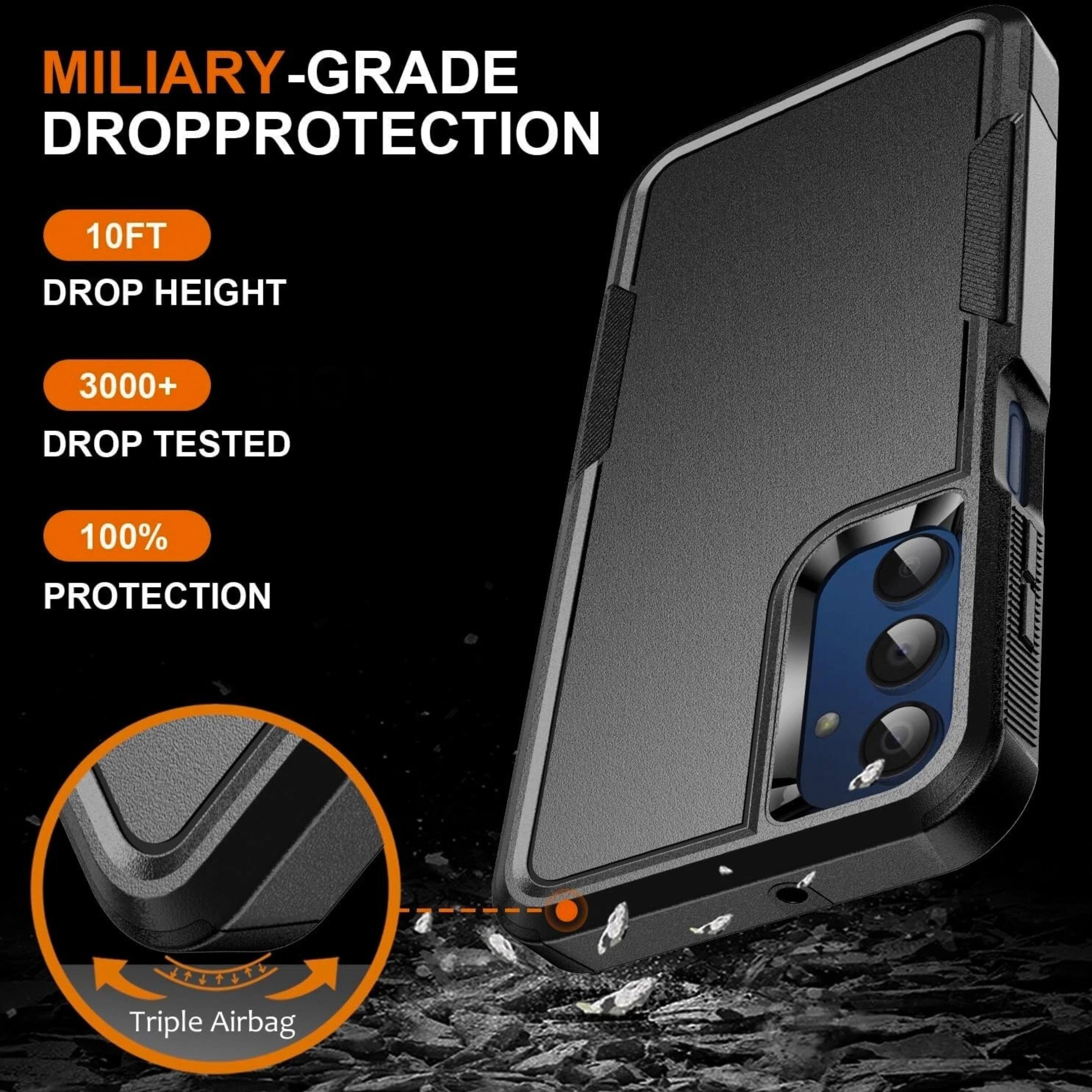MILITARY-GRADE DROPPROTECTION  
10FT DROP HEIGHT  
3000+ DROP TESTED  
100% PROTECTION  
Triple Airbag