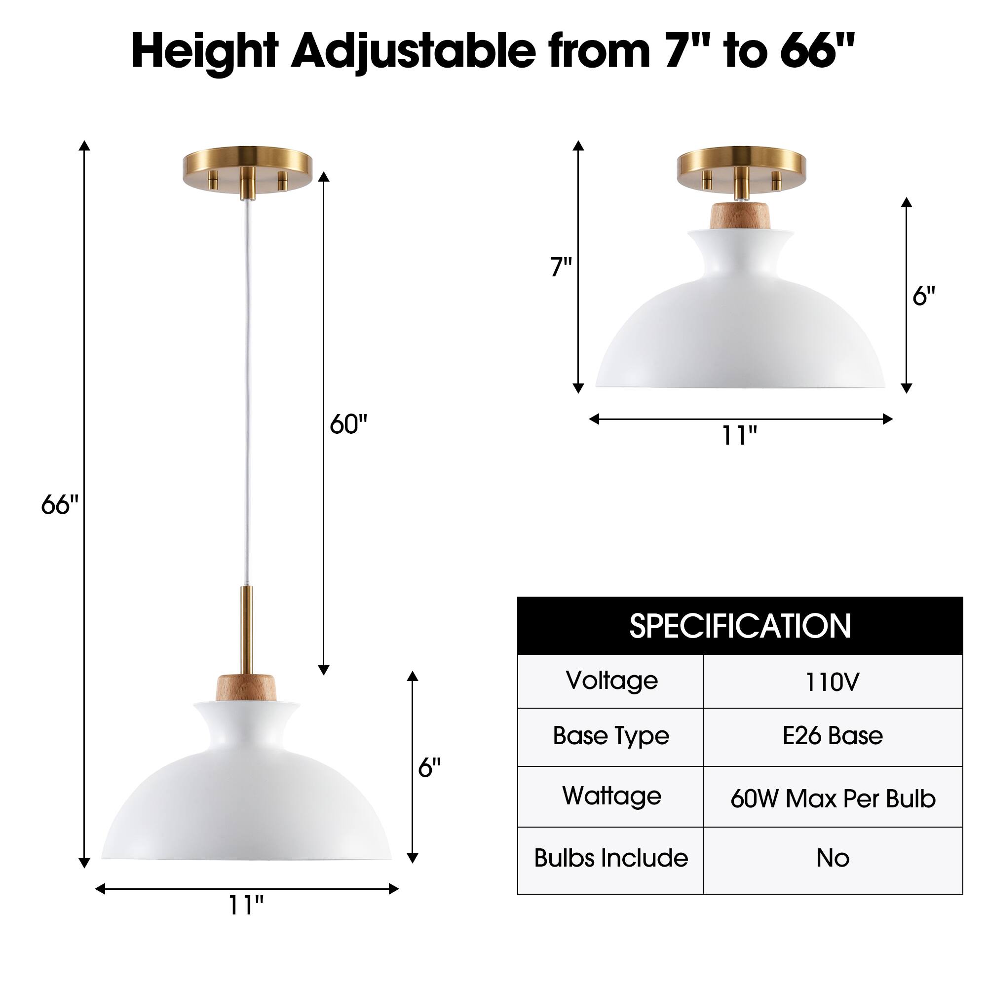 Height Adjustable from 7" to 66"

SPECIFICATION
- Voltage: 110V
- Base Type: E26 Base
- Wattage: 60W Max Per Bulb
- Bulbs Include: No