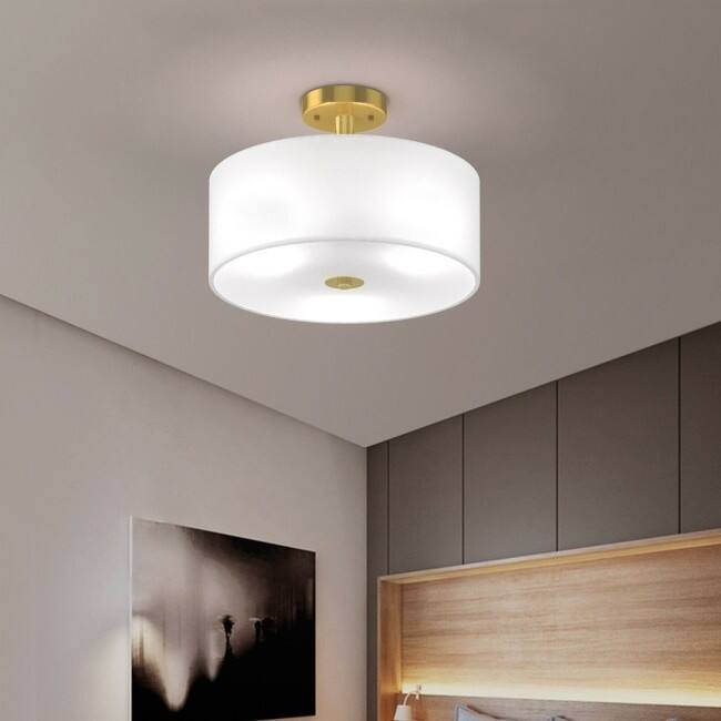 Left. Hivvago - Modern 3-Light Ceiling Mount Glass Pendant Drum Lamp Chandelier White Bronze - White Bronze.