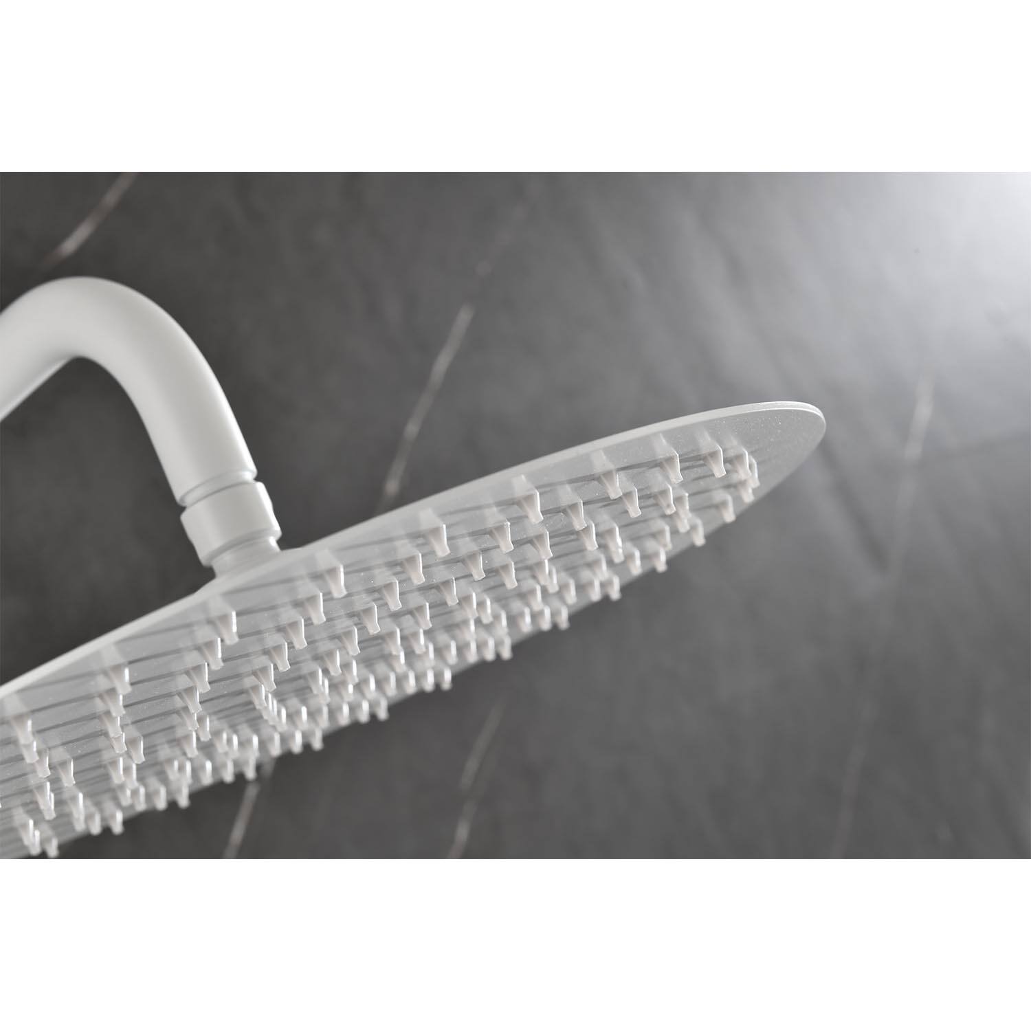 Alt View 2. DOMETOUR - 12" Round Rainfall Shower System with Handle Shower and with 3 Body Spray (include Valve) - White.