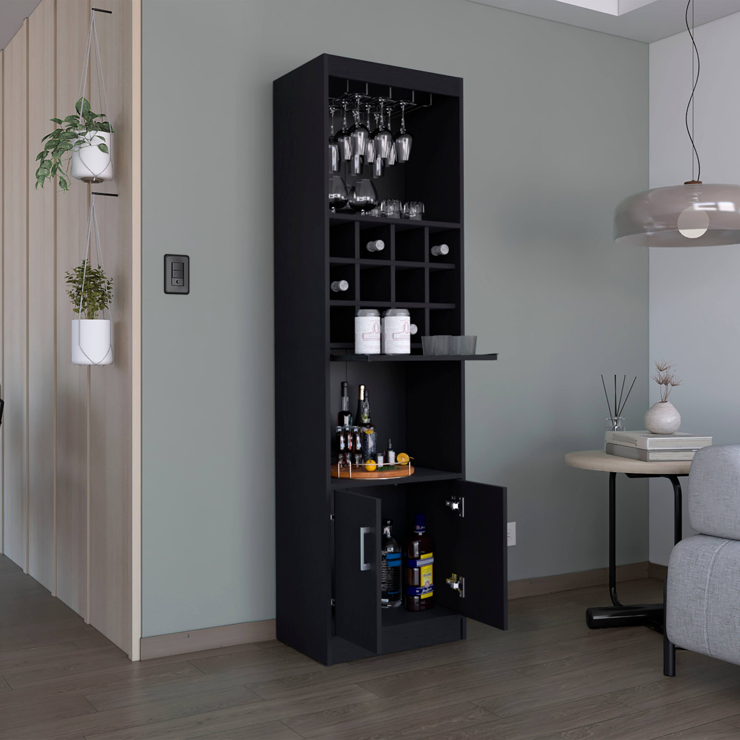 Alt View 1. TuHome - Kevil Tall Bar Cabinet 5-Tier Modern Bar Cabinet with Glass Holder Stemware Rack, Wine Cabinet and Liquor Cabinet. - Black.