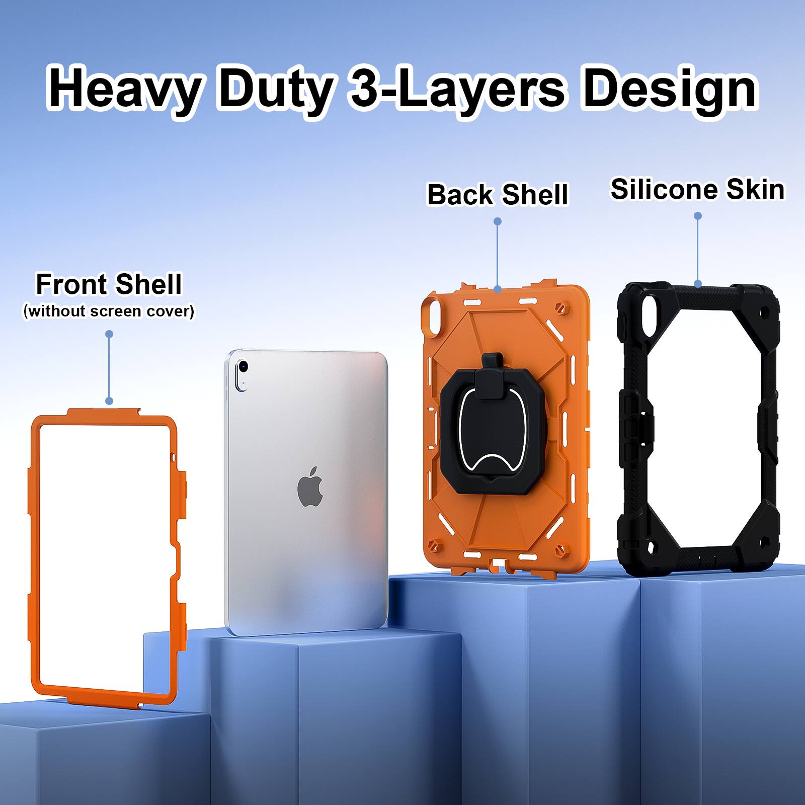 Heavy Duty 3-Layers Design  
Back Shell  
Silicone Skin  
Front Shell (without screen cover)