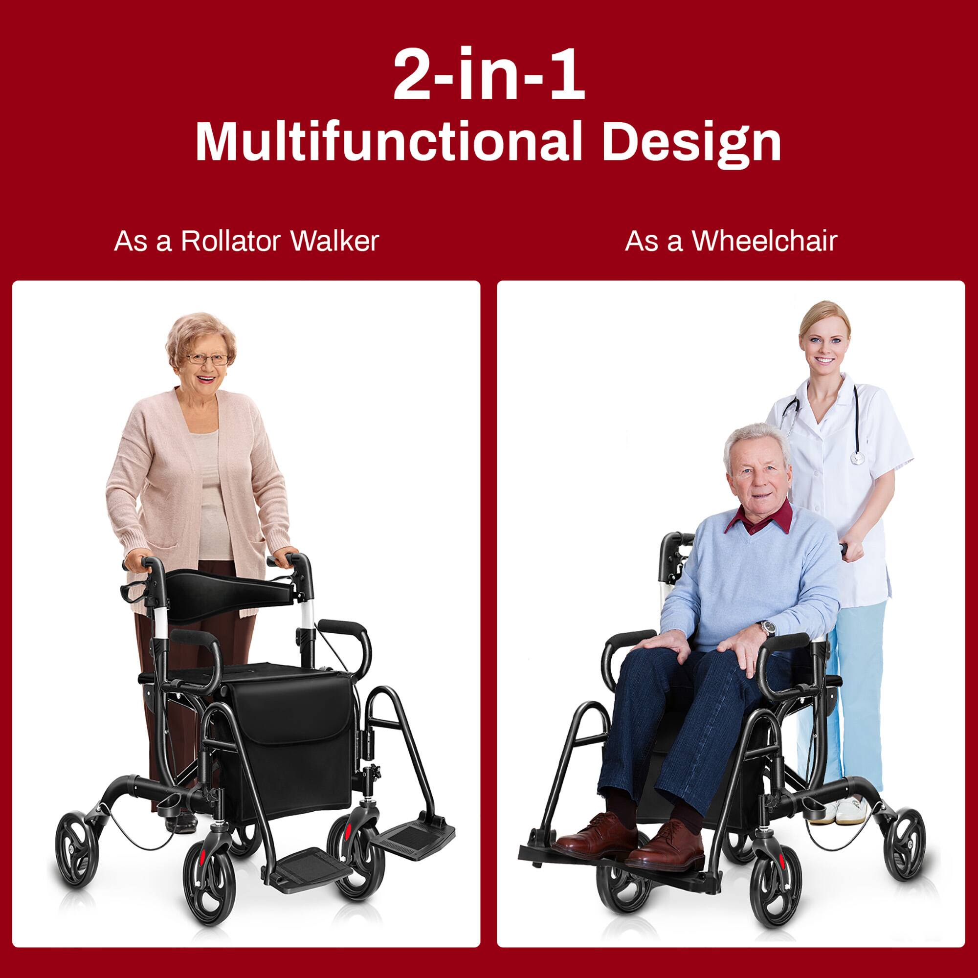 2-in-1 Multifunctional Design
As a Rollator Walker
As a Wheelchair