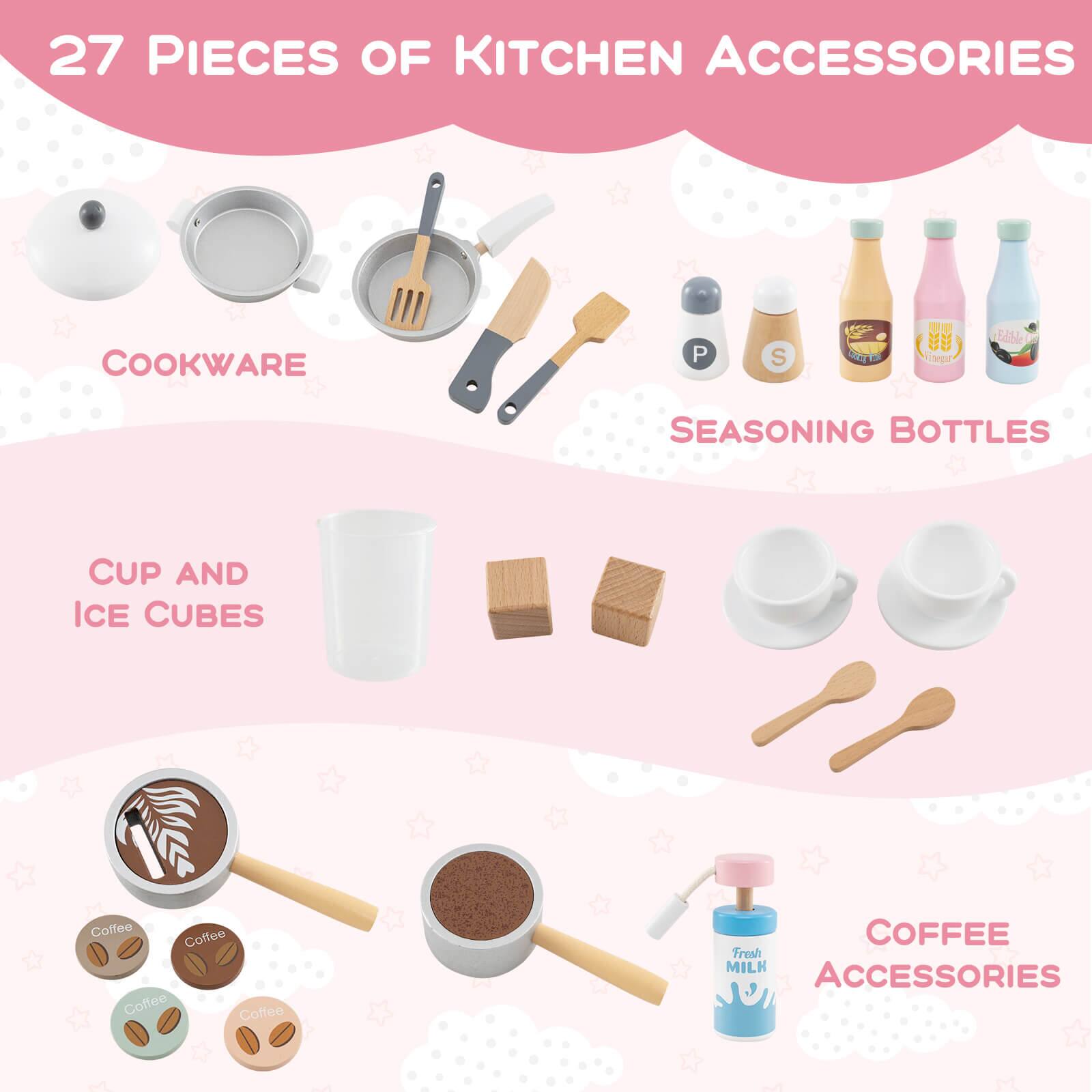 27 PIECES OF KITCHEN ACCESSORIES

COOKWARE

SEASONING BOTTLES

CUP AND ICE CUBES

COFFEE ACCESSORIES