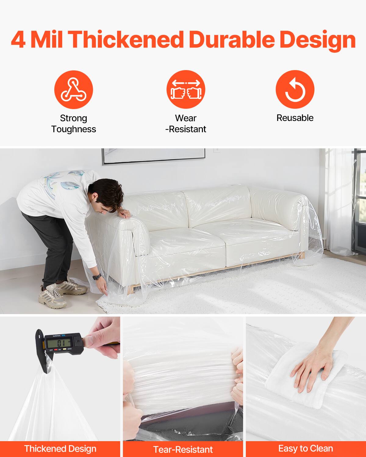 4 Mil Thickened Durable Design

- Strong Toughness
- Wear-Resistant
- Reusable

Thickened Design
Tear-Resistant
Easy to Clean