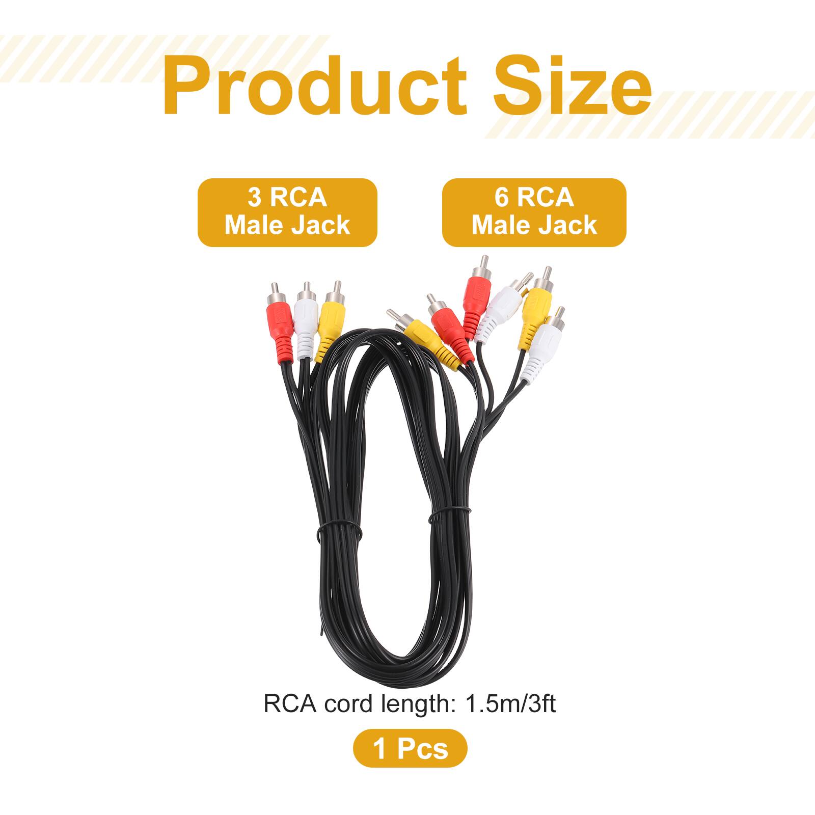 Product Size  
3 RCA Male Jack  
6 RCA Male Jack  
RCA cord length: 1.5m/3ft  
1 Pcs