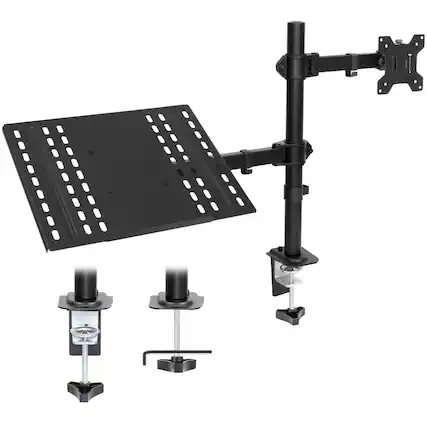 Front. Mount-It! - Full Motion Laptop & Monitor Desk Mount for Up to 17″ Laptop & Up to 32″ Monitor, Black - Black.
