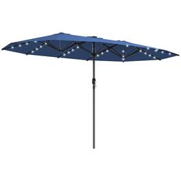 Outsunny - 14.8ft Double Umbrella, Large Outdoor Patio Sun Shade with LED Solar Light for Garden - Blue