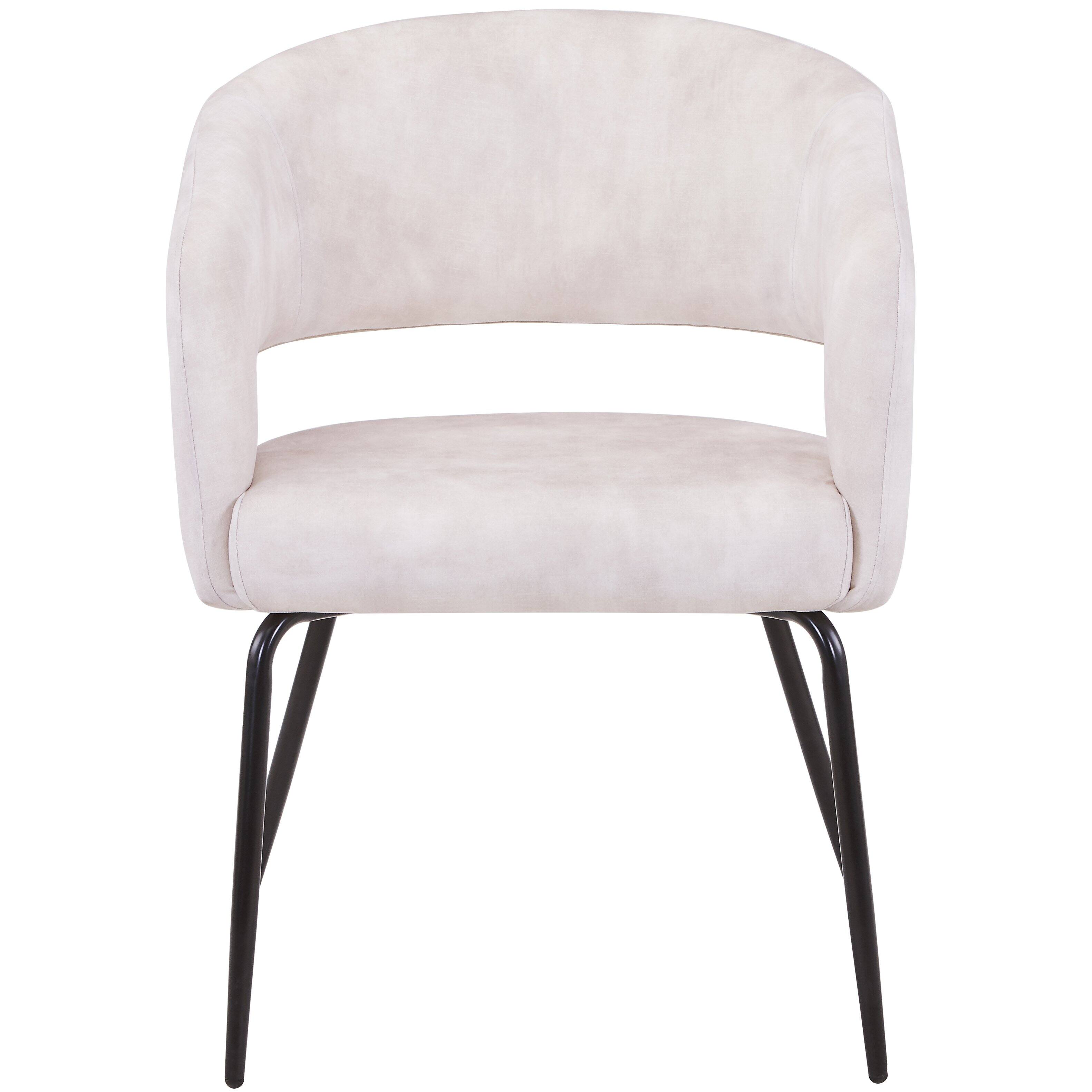 Alt View 2. LeisureMod - Gavin Modern Upholstered Dining Chair, Open Back Velvet/PU Leather Accent Chair with Metal Legs - Beige Velvet.