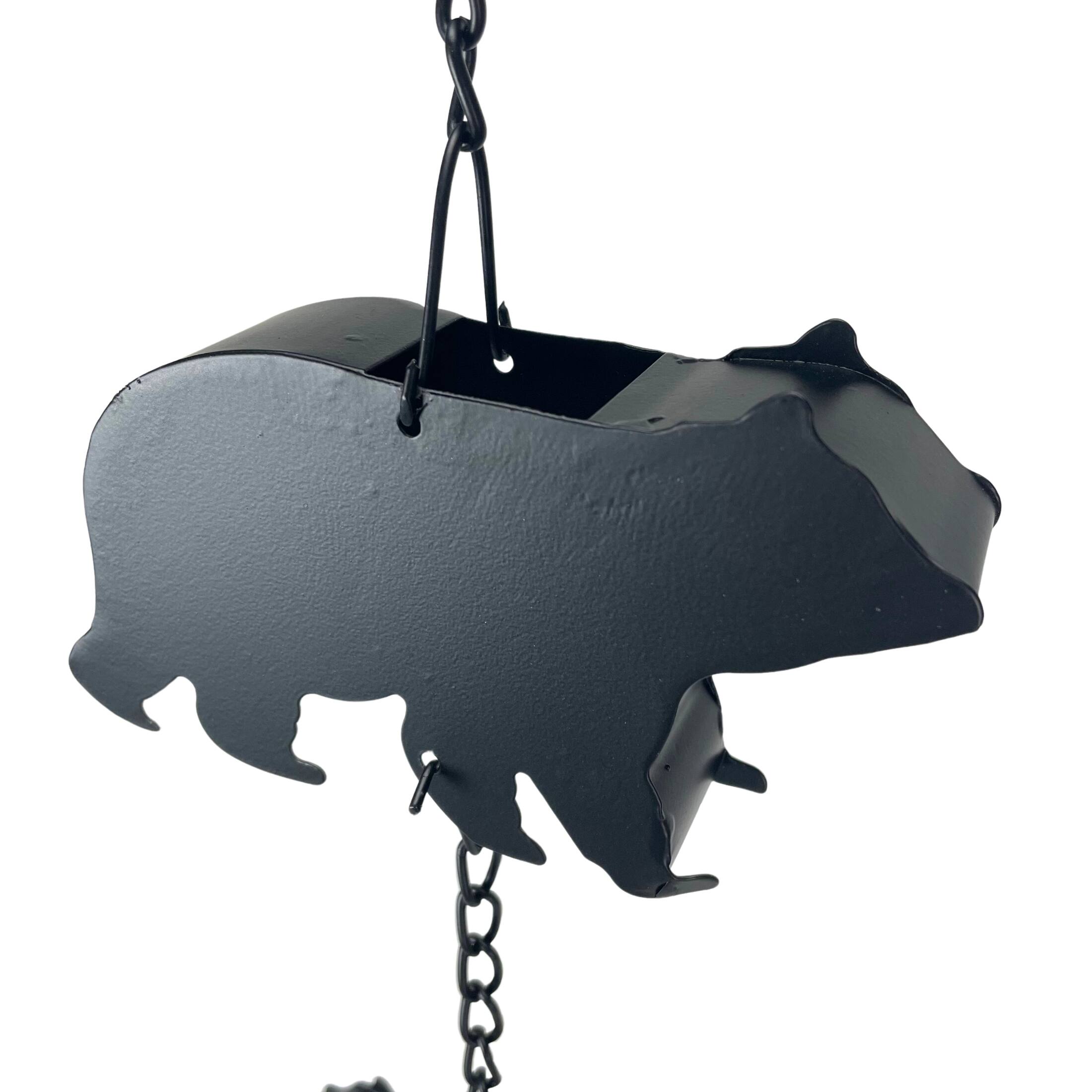 Alt View 2. Things2Die4 - Black Bear Rain Chain - 75" Long with 8 3D Bear Designs, Weighted Bell - Black.