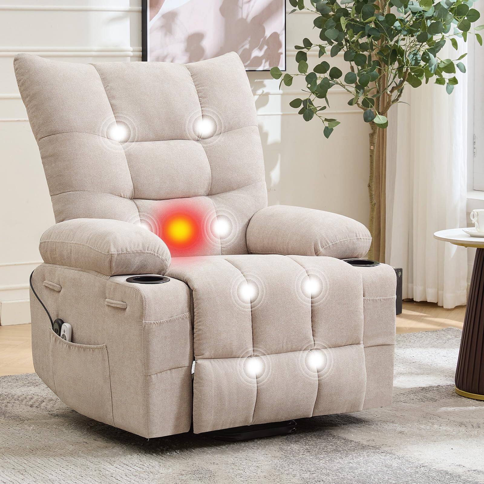 Alt View 5. Jojoka - 35" Wide Electric Power Lift Recliner with Massage and Heat, 45 degrees Stand Assist for Elderly - Beige.
