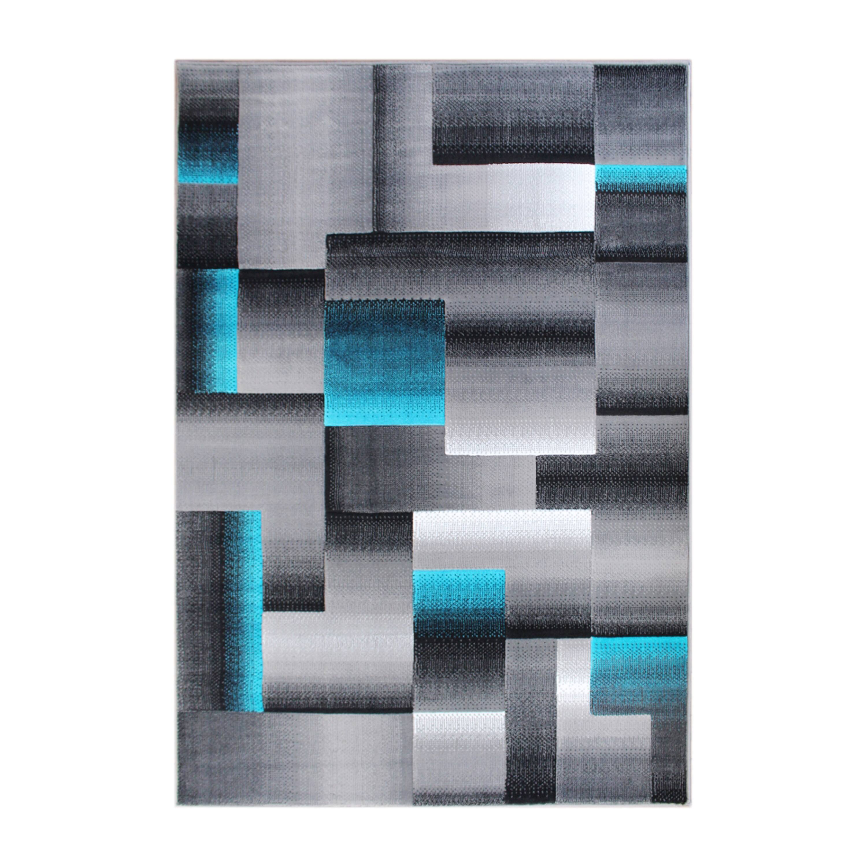 Alt View 1. Emma + Oliver - Malaga Modern Cubist Olefin Accent Runner Rug in Gradient Shades with Natural Jute Backing - Turquoise.